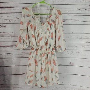 Xhilaration Cold shoulder feather boho‎ Med dress